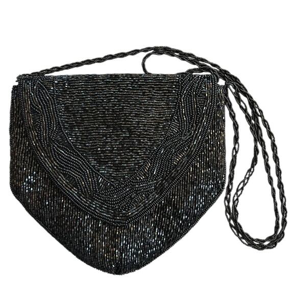 La Regale Black Small Beaded Handbag Small Special Occasion Crossbody Cocktail - Picture 1 of 5